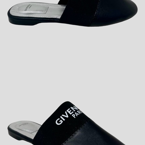 Givenchy Bedford Black Leather Logo Flat Mules Slides Size 39 US 9